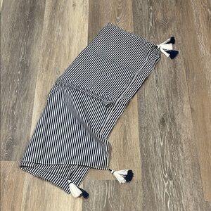 Navy and White Striped Tassel Scarf